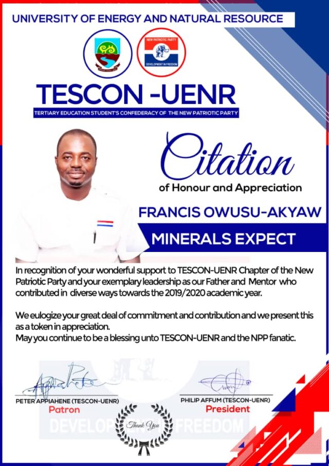 University of Energy TESCON Branch Honours Francis Owusu